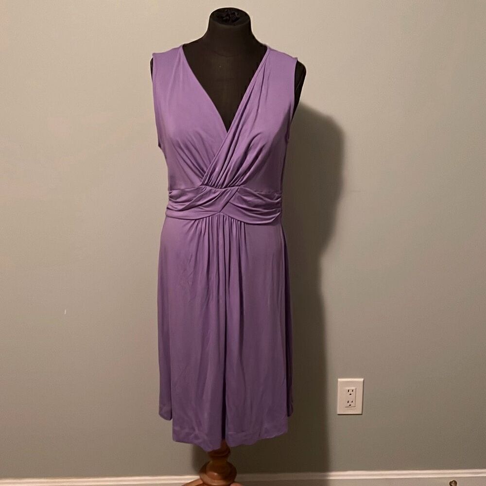 Talbots Women's Purple Solid Back Zip V-Neck Sleeveless Wrap Dress